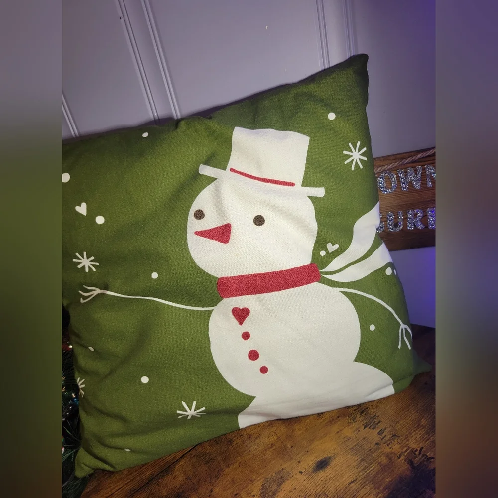 Festive Snowman Throw Pillow-red/white/green